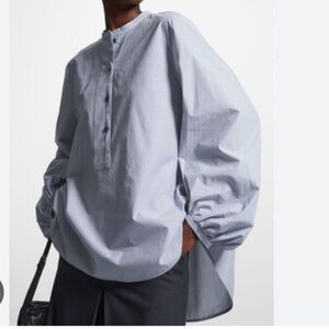 COS Blue Striped Balloon Sleeve Blouse